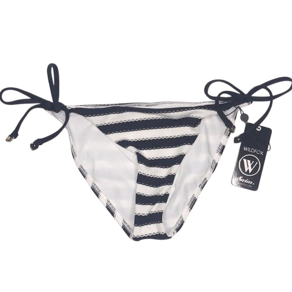 WILDFOX Striped Dreamhouse Bikini Adjustable Side Tie Swim Bottoms Size L NWT